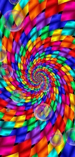 Vibrant, colorful spiral design wallpaper for mobile phone.