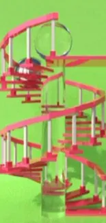 Vibrant spiral staircase on a lime green background.