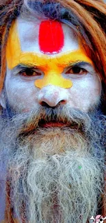 Vibrant colorful portrait with spiritual facial paint.