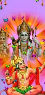 Colorful Hindu deities with butterflies wallpaper.