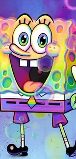 Colorful cartoon sponge character with vibrant background.