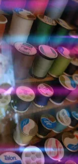 Vibrant mobile wallpaper with colorful spools of thread.