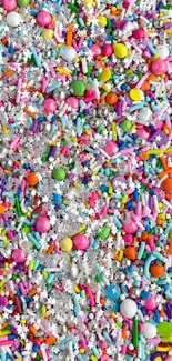 Colorful mobile wallpaper with sprinkles and candies.