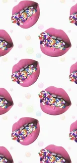 Vibrant mobile wallpaper with pink lips and sprinkles.