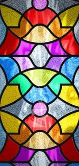 Colorful stained glass wallpaper with geometric patterns and vibrant colors.