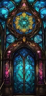 Colorful stained glass art design with vibrant patterns.