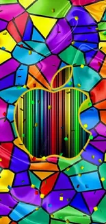 Colorful stained glass wallpaper with iconic logo.