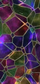 Colorful stained glass pattern wallpaper with vibrant hues.