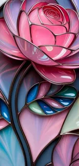 Stained glass rose with vibrant colors.