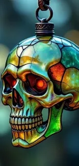 Colorful stained glass skull art with vibrant design.