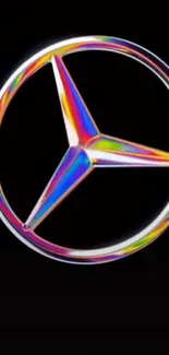 Colorful star emblem on a black background.