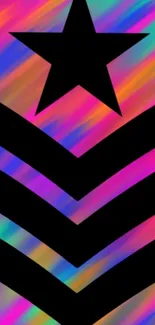 Colorful mobile wallpaper with black star and chevron on gradient background.