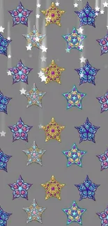 Colorful star pattern on gray wallpaper for mobile devices.