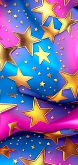 Colorful stars on blue and pink wallpaper