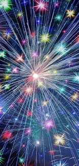 Vibrant fireworks bursting in night sky.