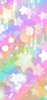 Colorful pastel mobile wallpaper with stars and bubbles.