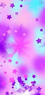 Colorful starry galaxy wallpaper in pink, purple, and teal hues.