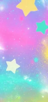 Colorful galaxy wallpaper with stars and pink hues.