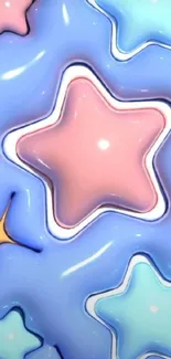 Vibrant pastel stars on a light blue background mobile wallpaper.