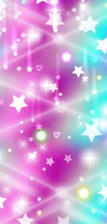 Dazzling rainbow star and heart mobile wallpaper.