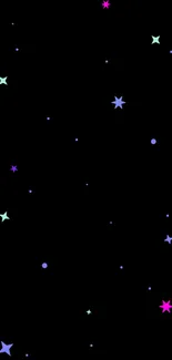 Colorful stars on a dark background mobile wallpaper.