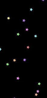 Colorful stars scattered on a black background.