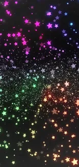 Vibrant wallpaper featuring multicolor stars on a black background.