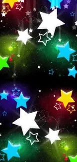 Colorful stars on a black background wallpaper.