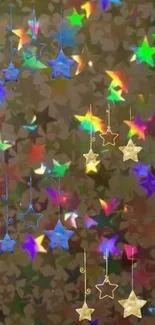 Colorful holographic star wallpaper for mobile screens.