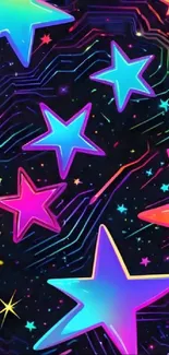 Vibrant neon star wallpaper with glowing stars.