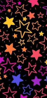 Colorful stars on a black wallpaper background.