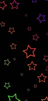 Vibrant neon stars on a dark background mobile wallpaper.