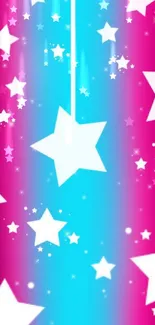 Vibrant mobile wallpaper with stars and gradient colors of blue and magenta.