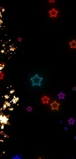 Colorful stars scattered on a black background wallpaper.