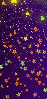 Colorful stars scattered on a purple night sky background.