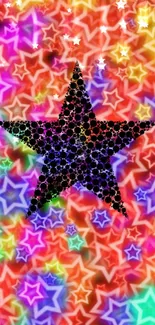 Colorful star-filled wallpaper with vibrant patterns.