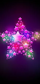 Colorful starry design with neon glow on a dark background.