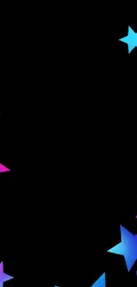 Vibrant phone wallpaper with colorful stars on black background.