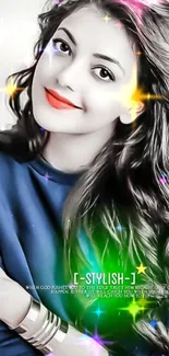 Stylized portrait with colorful starry effects