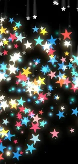 Colorful stars scattered on a black background creating a vibrant display.