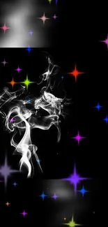 Colorful stars and smoke art wallpaper design.