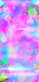 Colorful stars on a pastel pink background wallpaper.