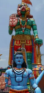 Colorful statues under a clear sky.