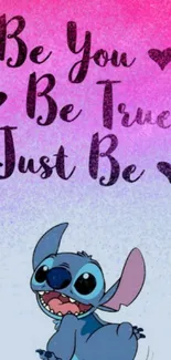 Stitch with pink gradient and positive quote wallpaper.