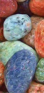 Artistic collection of colorful stones as a mobile wallpaper.