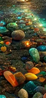 Colorful stone pathway with glowing lights.