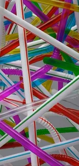 Abstract wallpaper with colorful plastic straws in various arrangements.