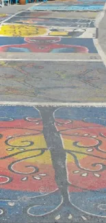 Vibrant street art on a colorful pathway mural.