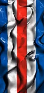 Abstract design with blue, red, white stripes, wavy texture.