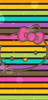 Colorful striped mobile wallpaper featuring a cute kitty outline.